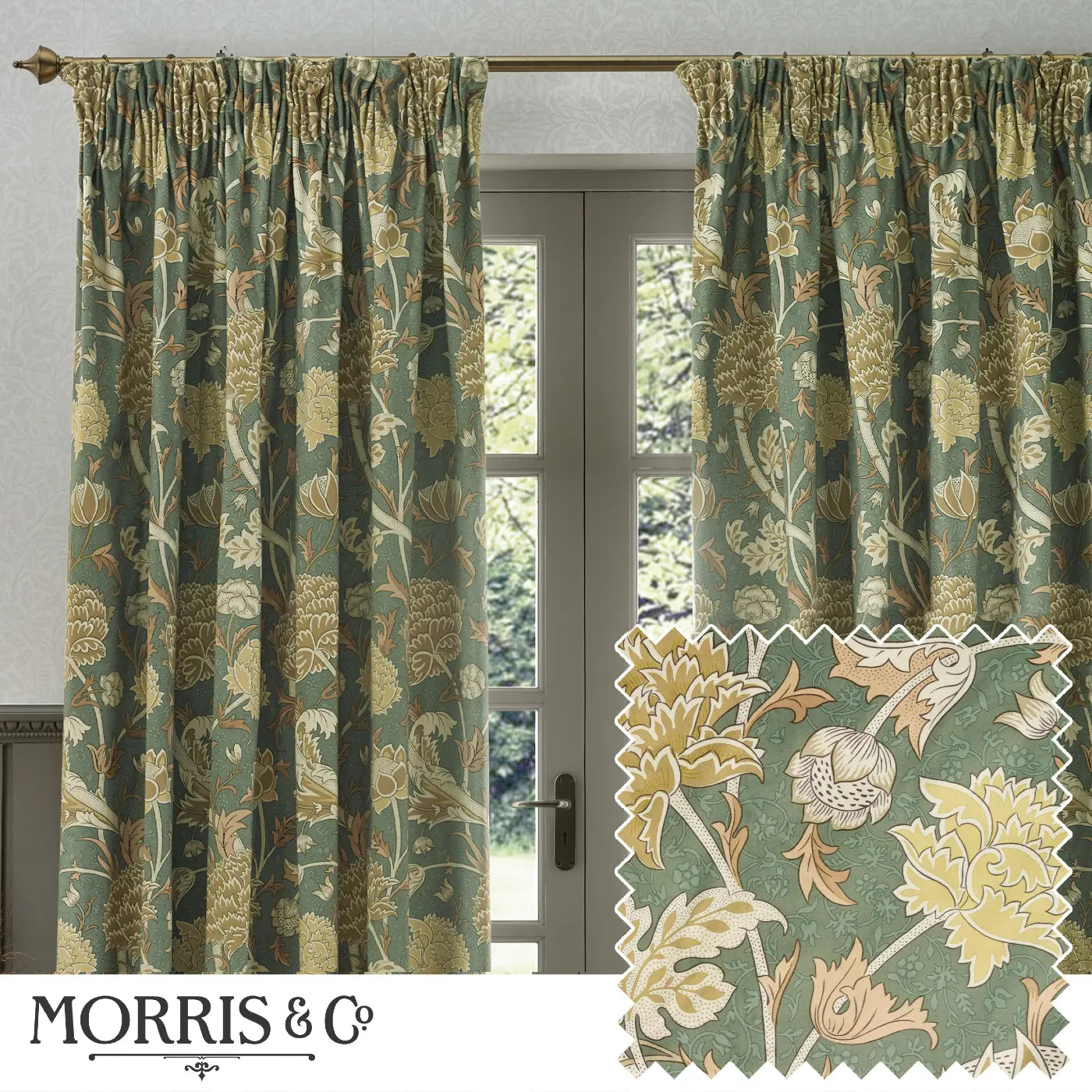 Cray Tape Top Pencil Pleat Curtains by Morris & Co