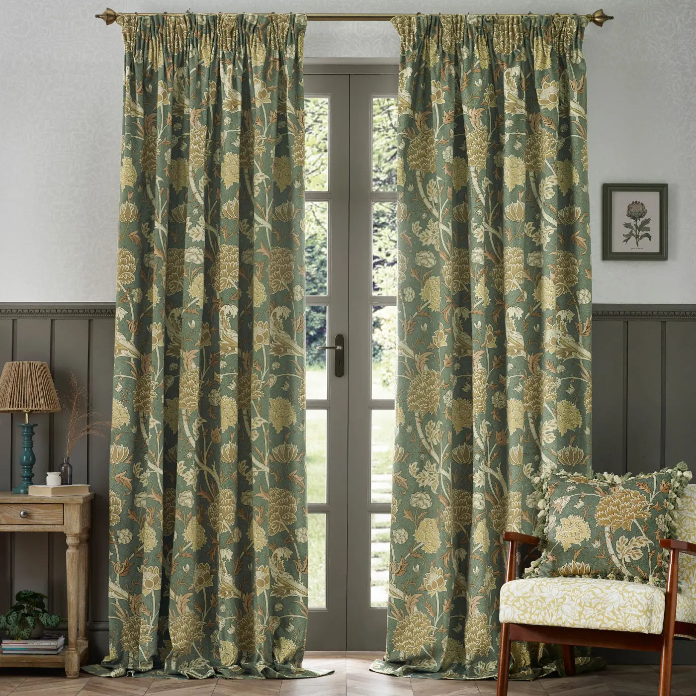 Cray Tape Top Pencil Pleat Curtains by Morris & Co
