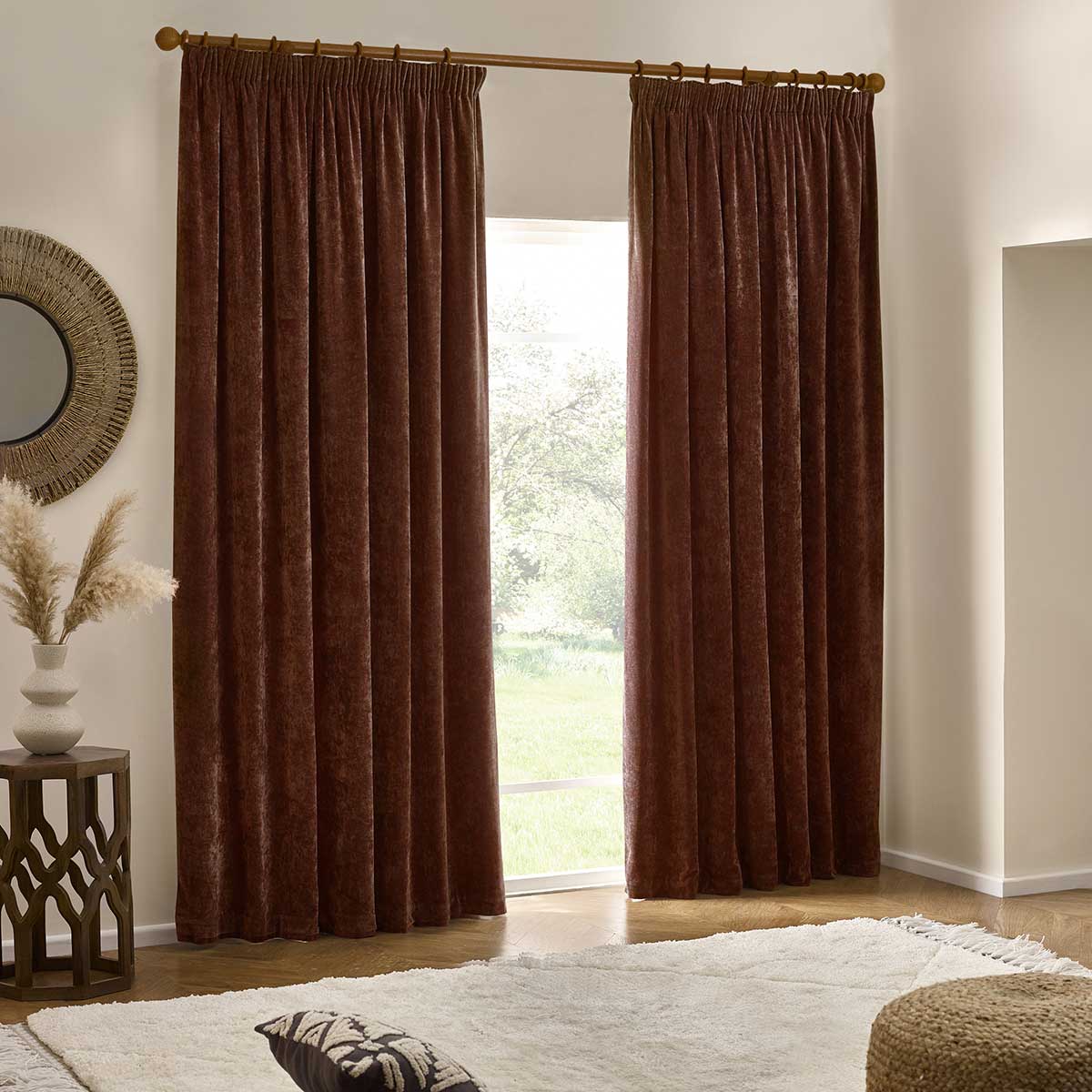 Heavy Chenille Lined Tape Top Pencil Pleat Curtains by Yard