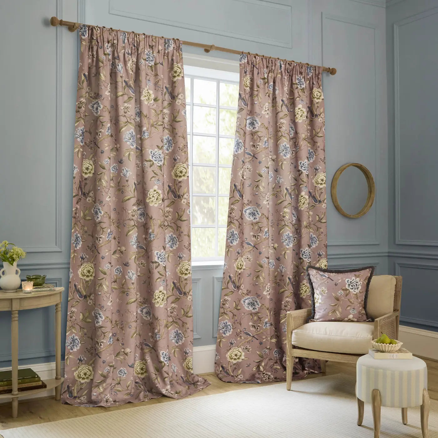 Porcelain Garden Tape Top Pencil Pleat Curtains by Sanderson