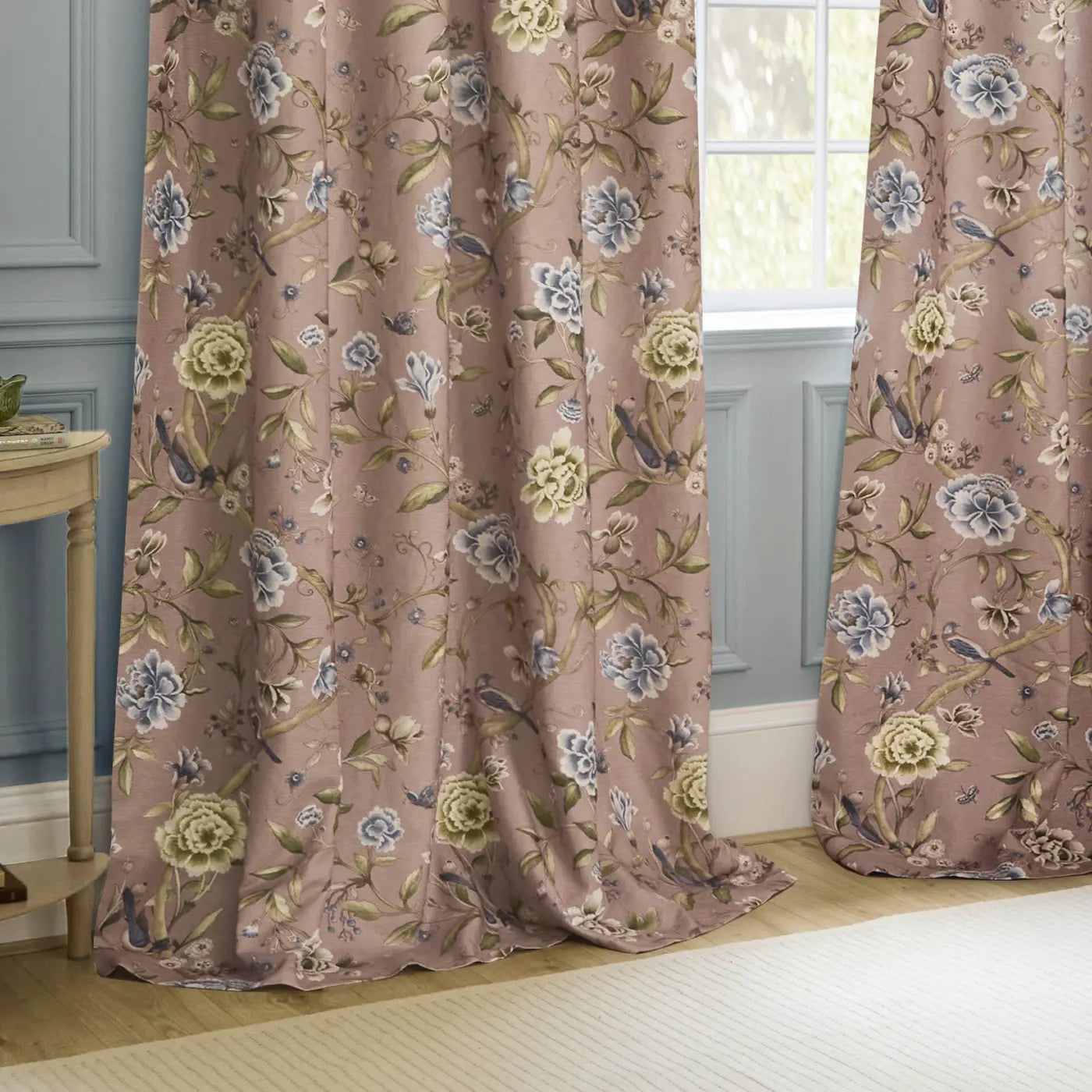 Porcelain Garden Tape Top Pencil Pleat Curtains by Sanderson