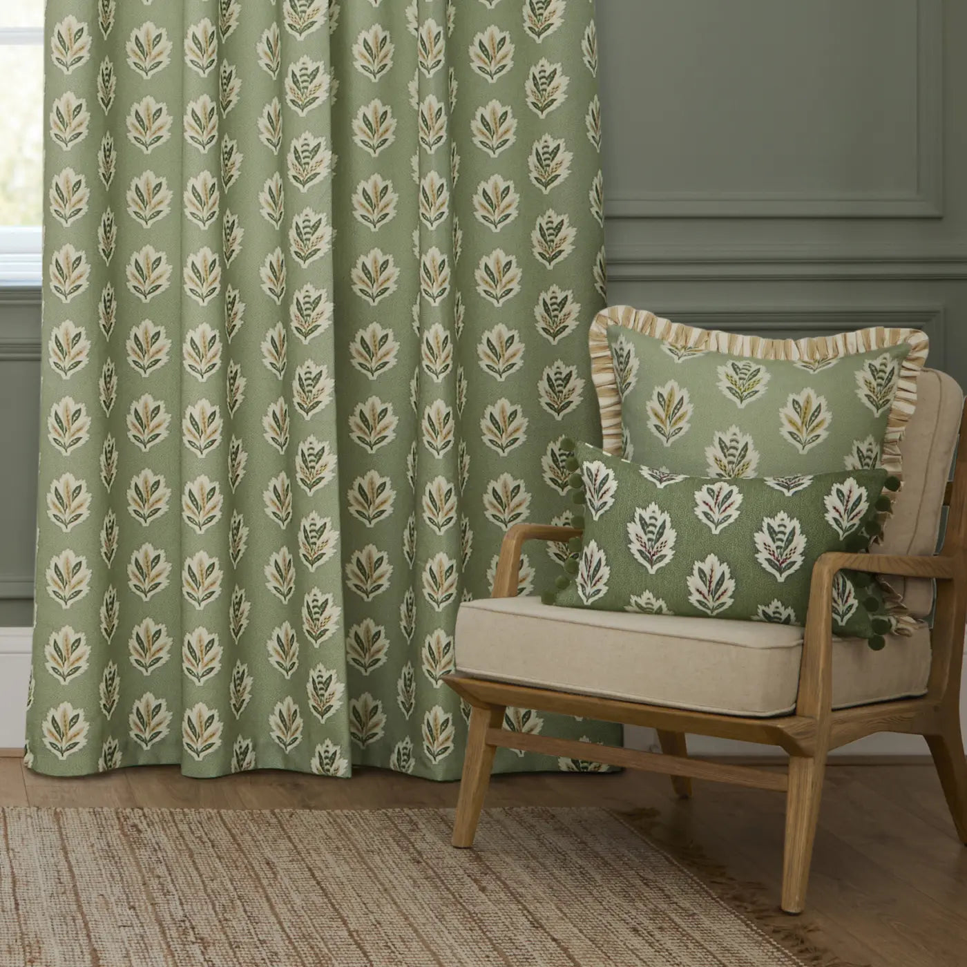 Sessile Leaf Tape Top Pencil Pleat Curtains by Sanderson