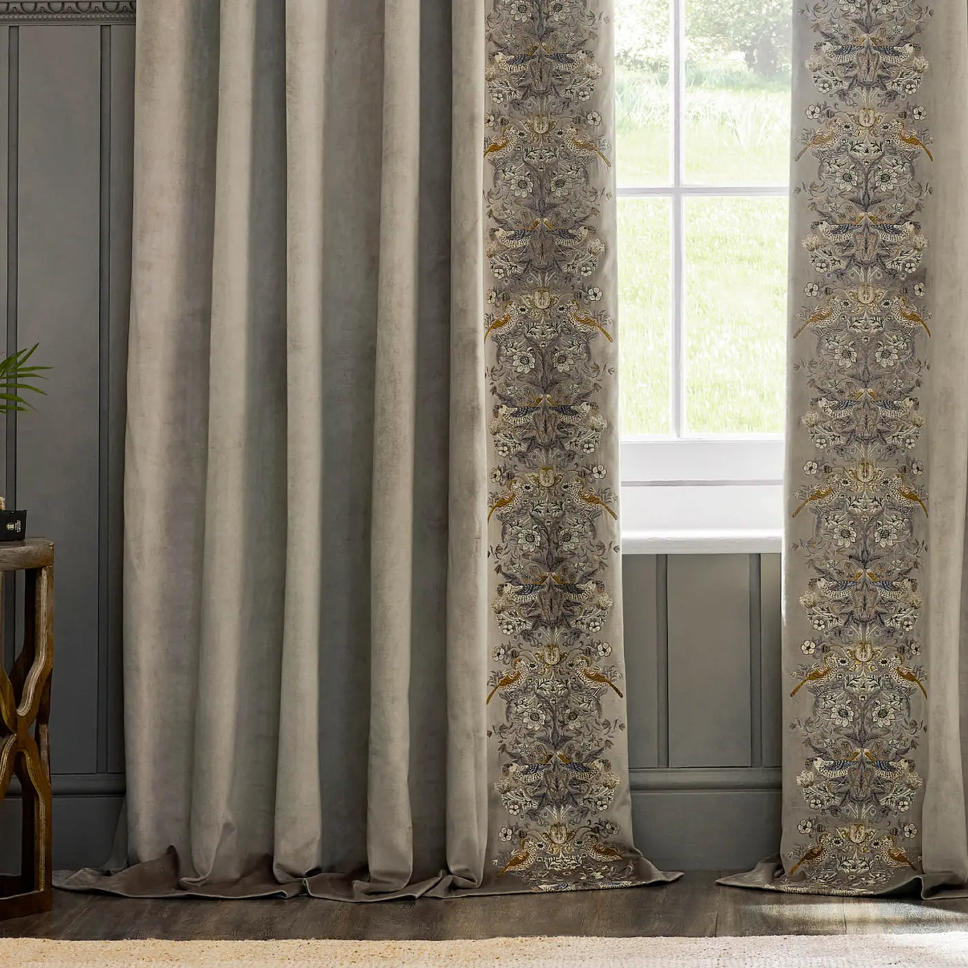 Strawberry Thief Embroidery Tape Top Pencil Pleat Curtains by Morris & Co