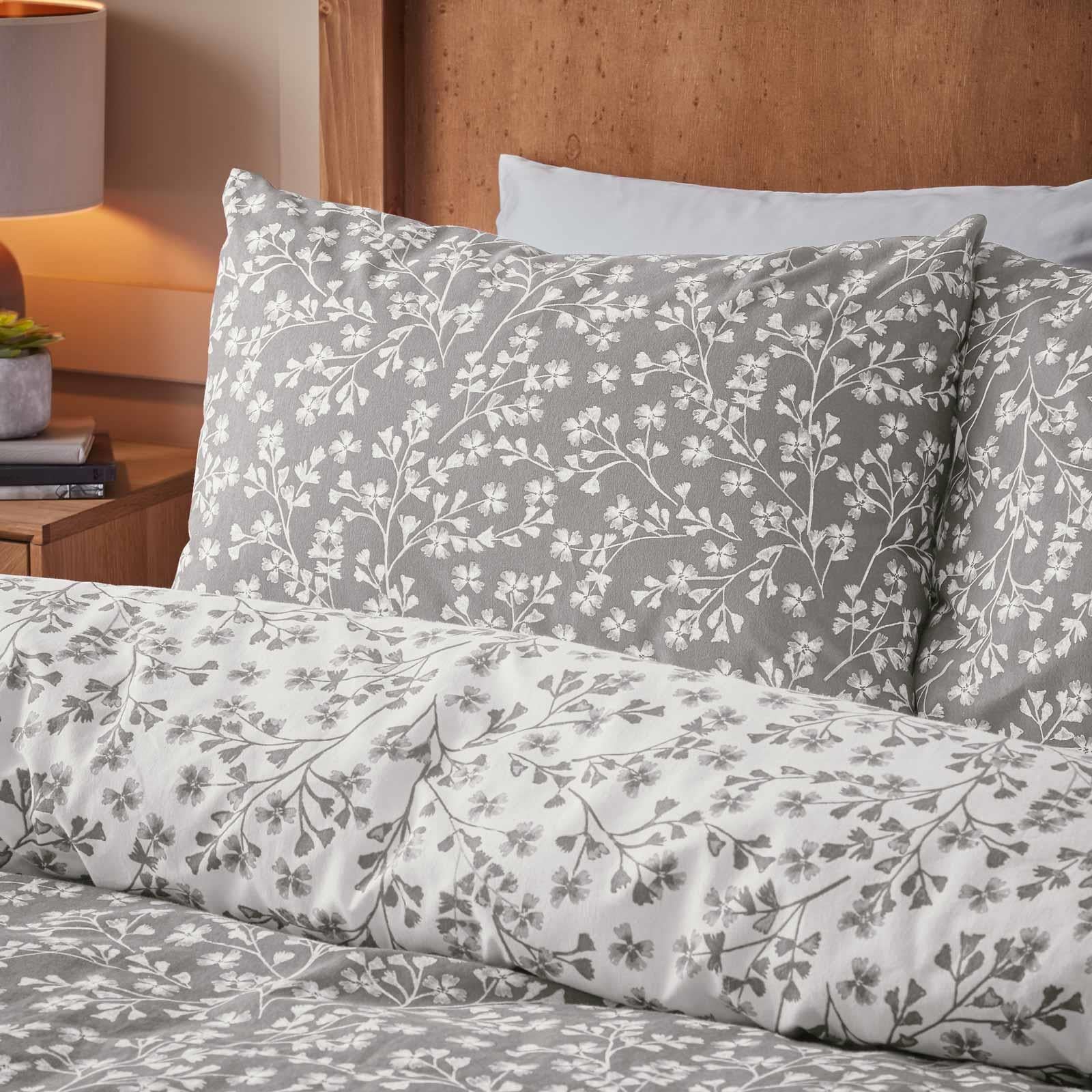 Brushed Cotton Flannelette Grace Floral Leaf Duvet Cover Set by Catherine Lansfield