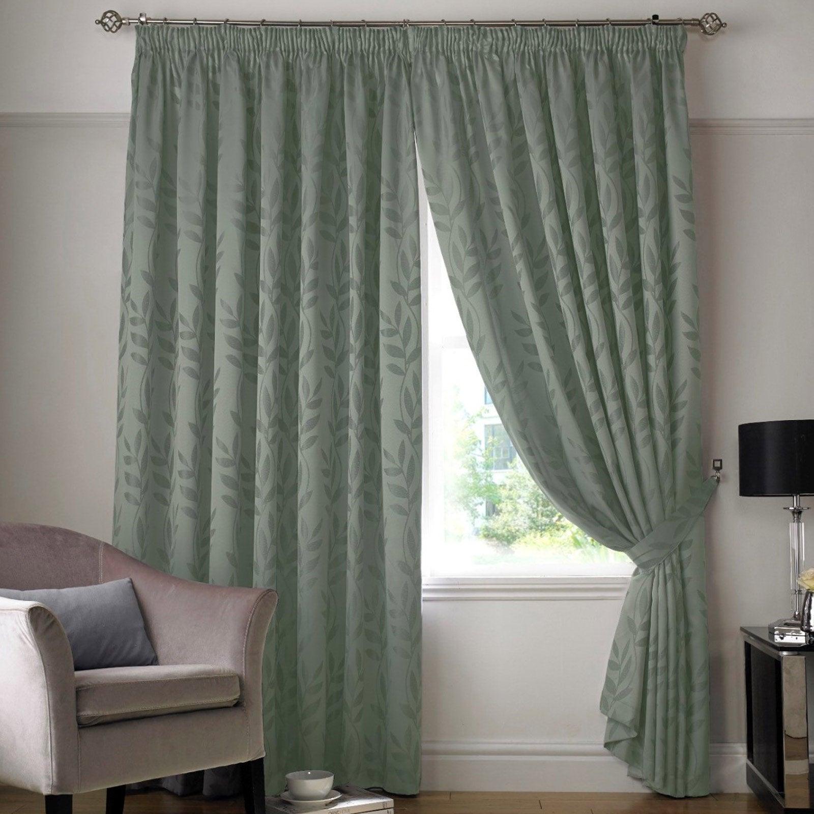 Tivoli Leaf Jacquard Lined Tape Top Curtains Sage Tape Top Curtains Alan Symonds 46'' x 54''