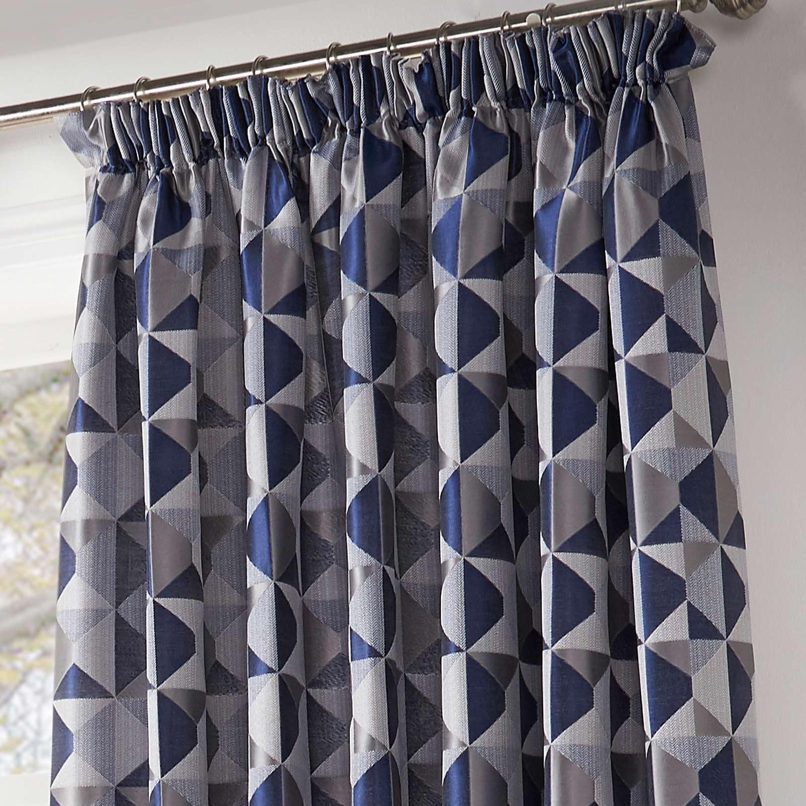 Skandi Geometric Jacquard Lined Tape Top Curtains Navy Tape Top Curtains Alan Symonds