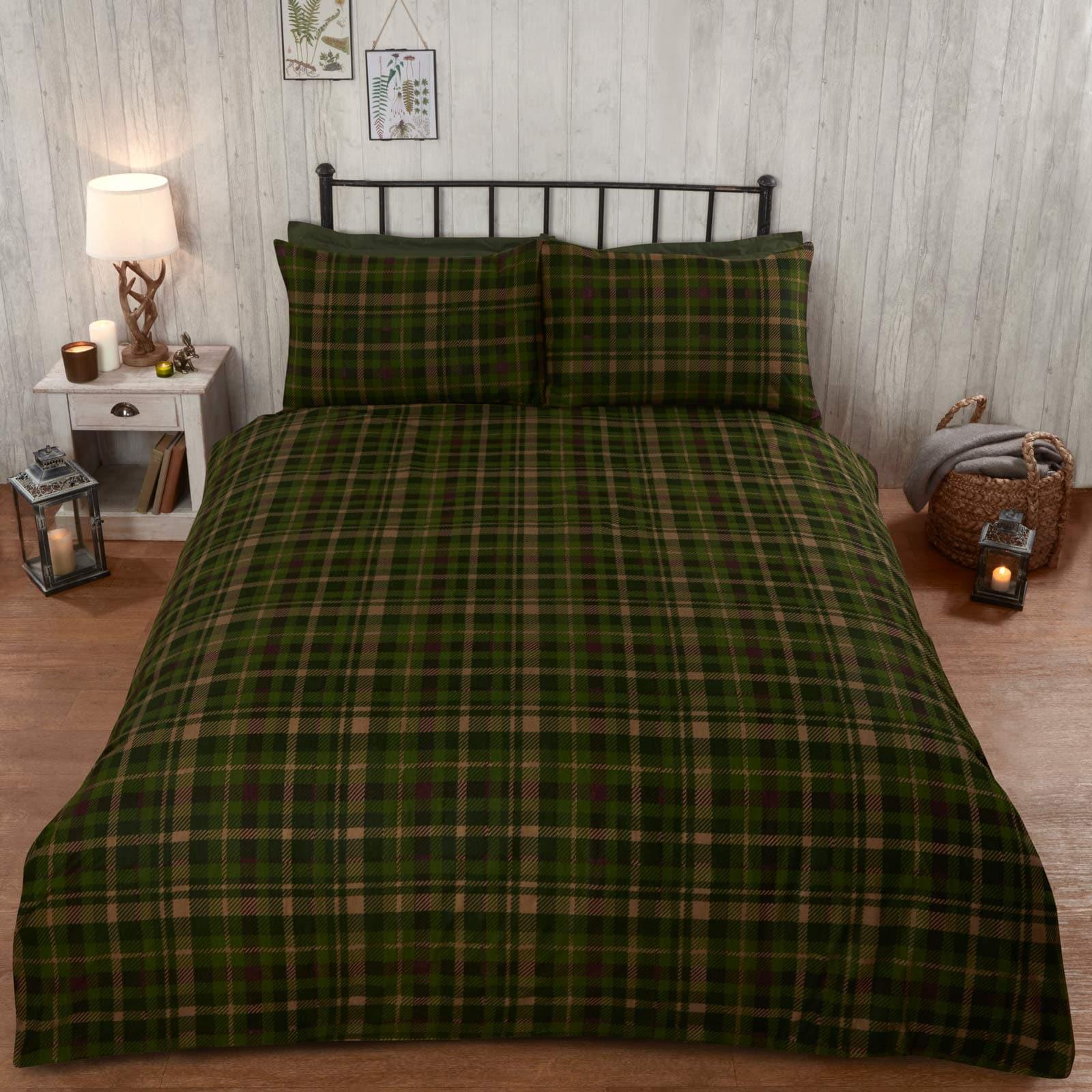 Angus Stag Flannelette Green Duvet Cover Set Duvet Cover Rapport