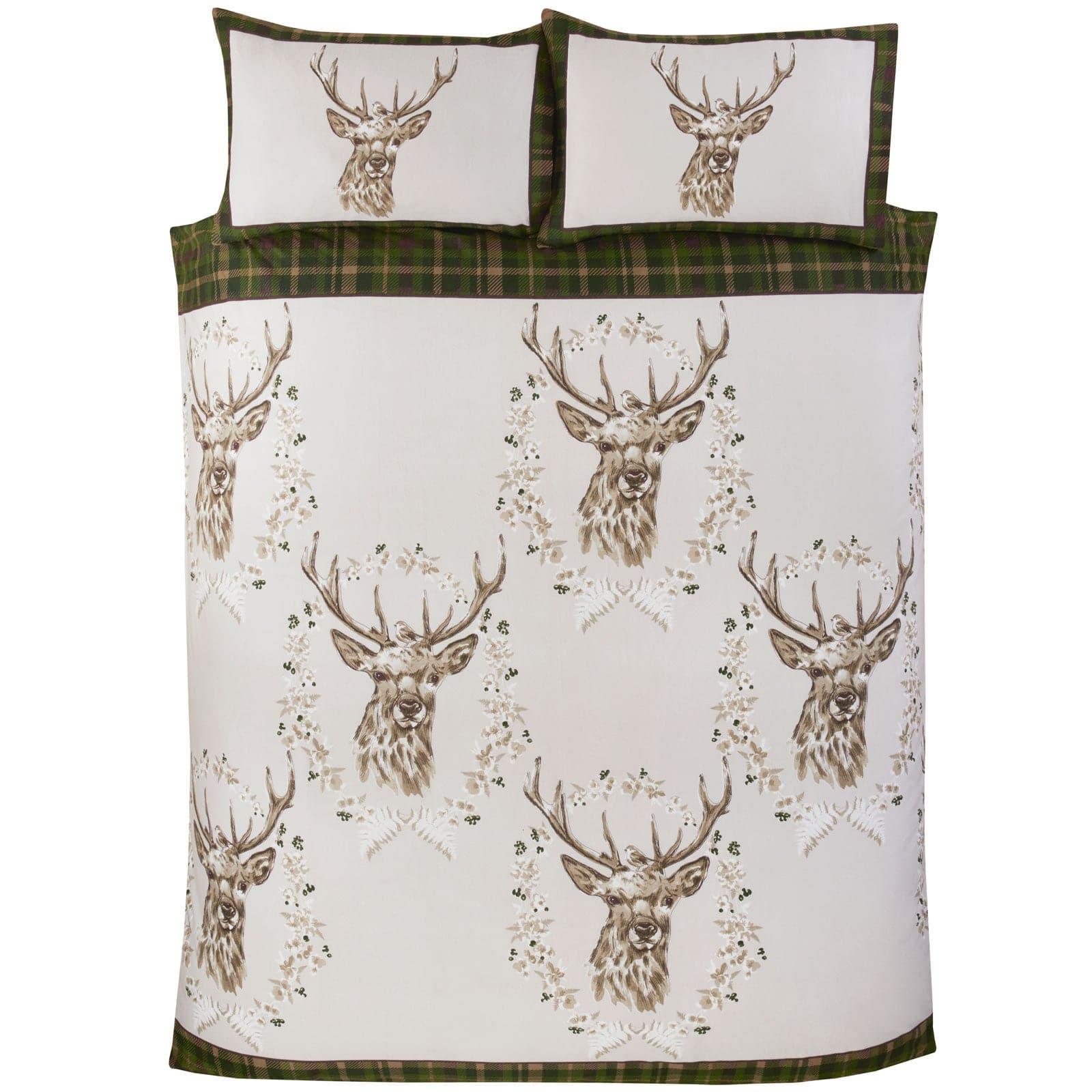 Angus Stag Flannelette Green Duvet Cover Set Duvet Cover Rapport