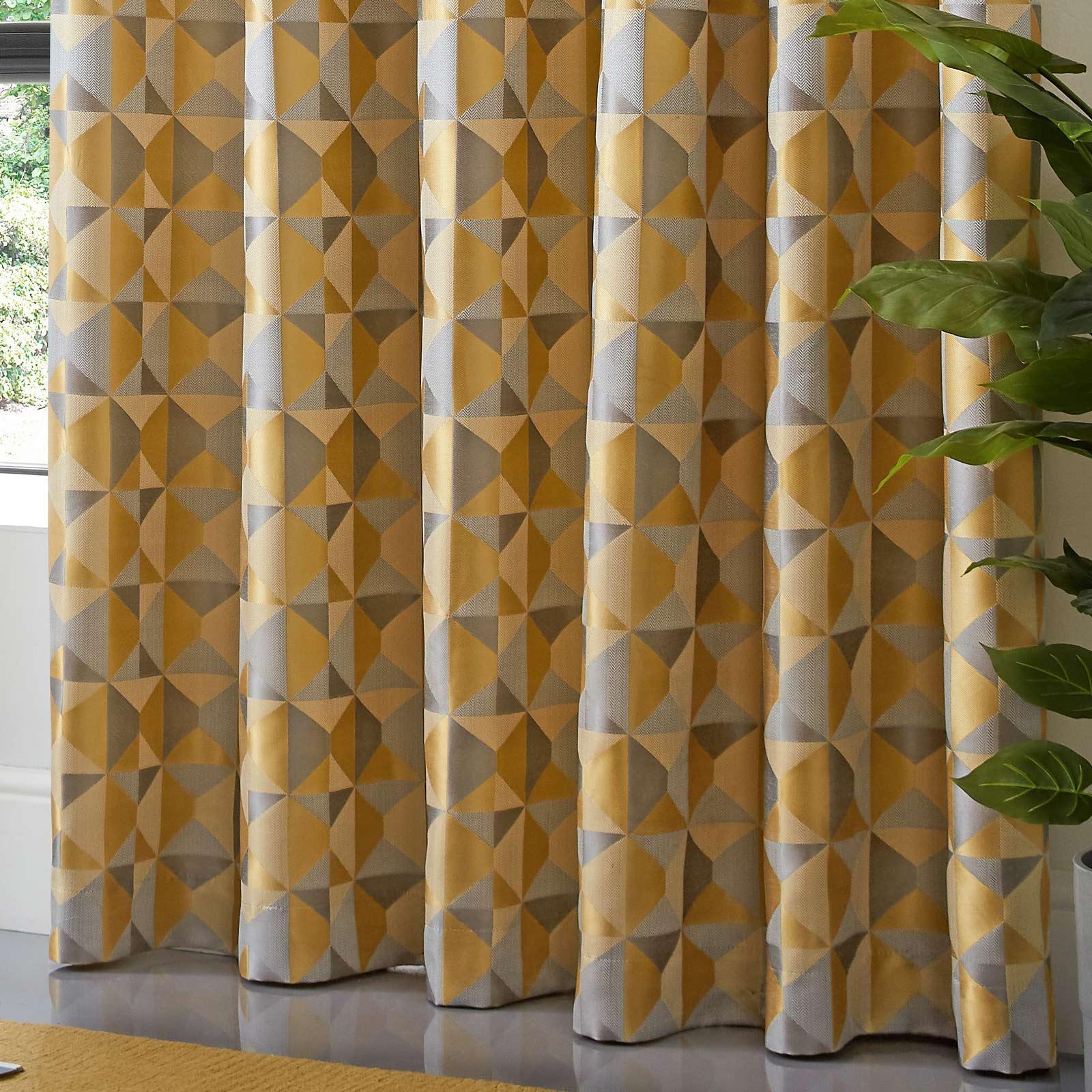 Skandi Geometric Jacquard Lined Tape Top Curtains Ochre Tape Top Curtains Alan Symonds