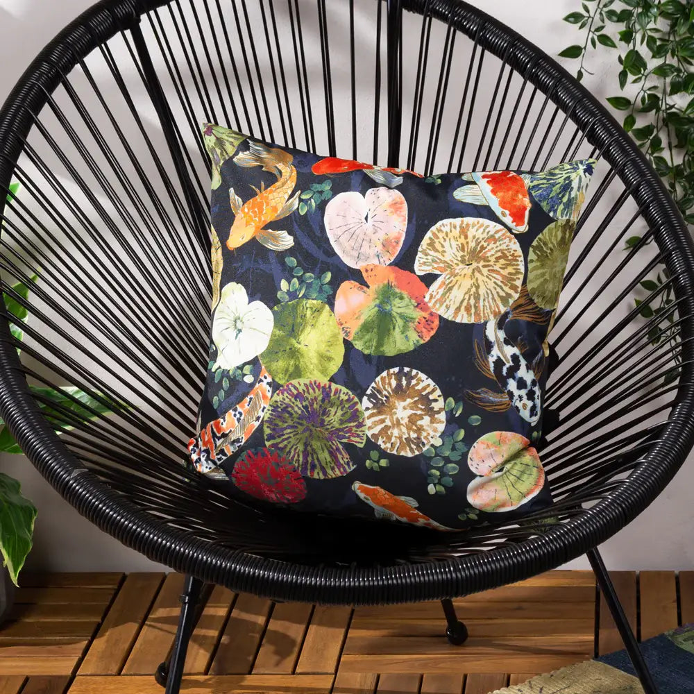 Koi Pond Midnight Outdoor Cushion Cover 17" x 17" by furn.