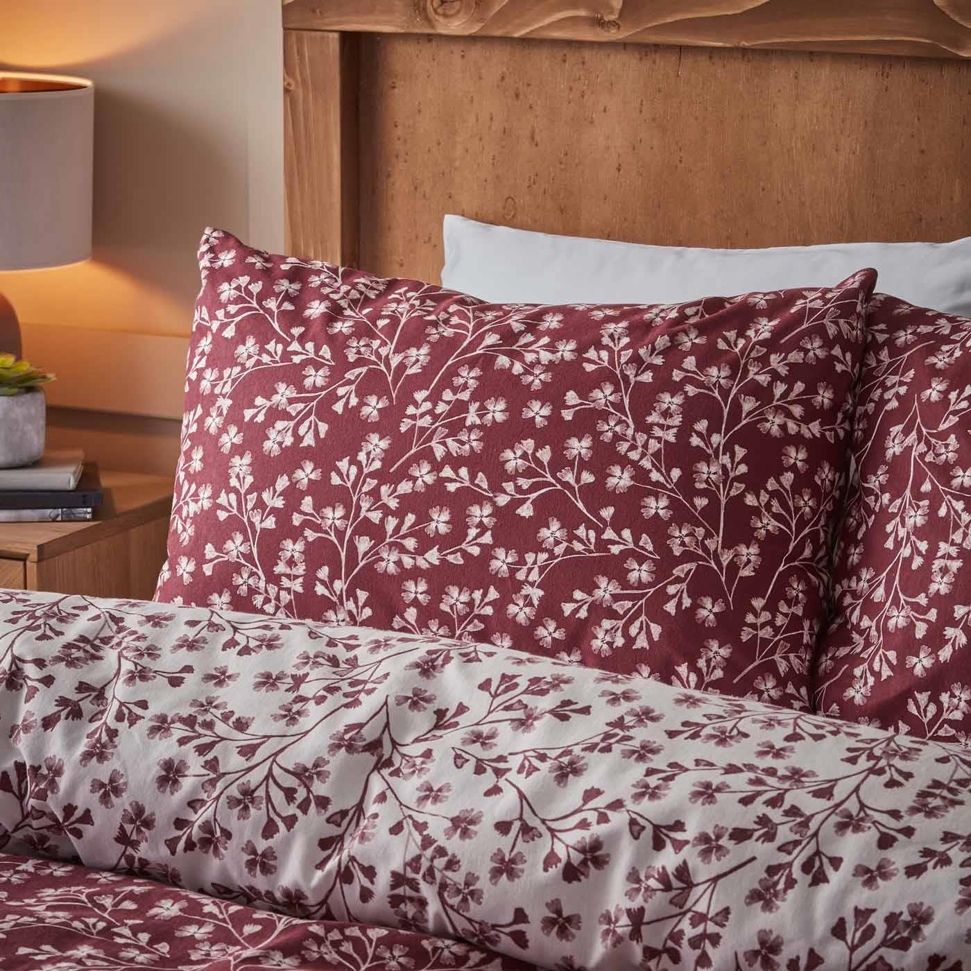 Brushed Cotton Flannelette Grace Floral Leaf Duvet Cover Set by Catherine Lansfield