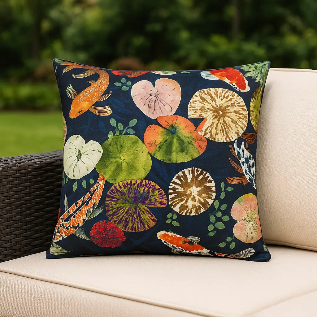 Koi Pond Midnight Outdoor Cushion Cover 17" x 17" by furn.