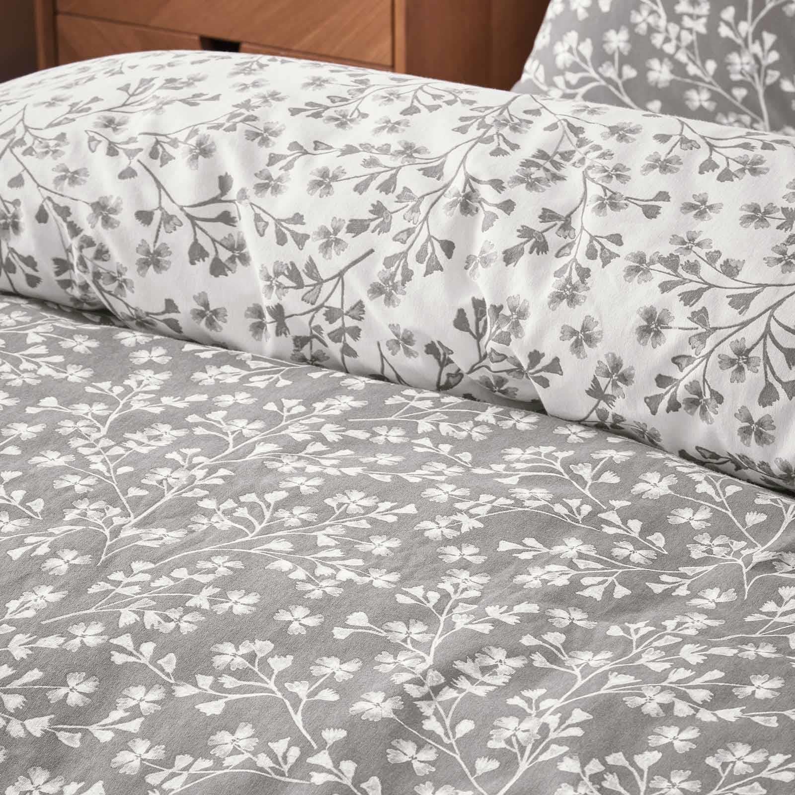 Brushed Cotton Flannelette Grace Floral Leaf Duvet Cover Set by Catherine Lansfield
