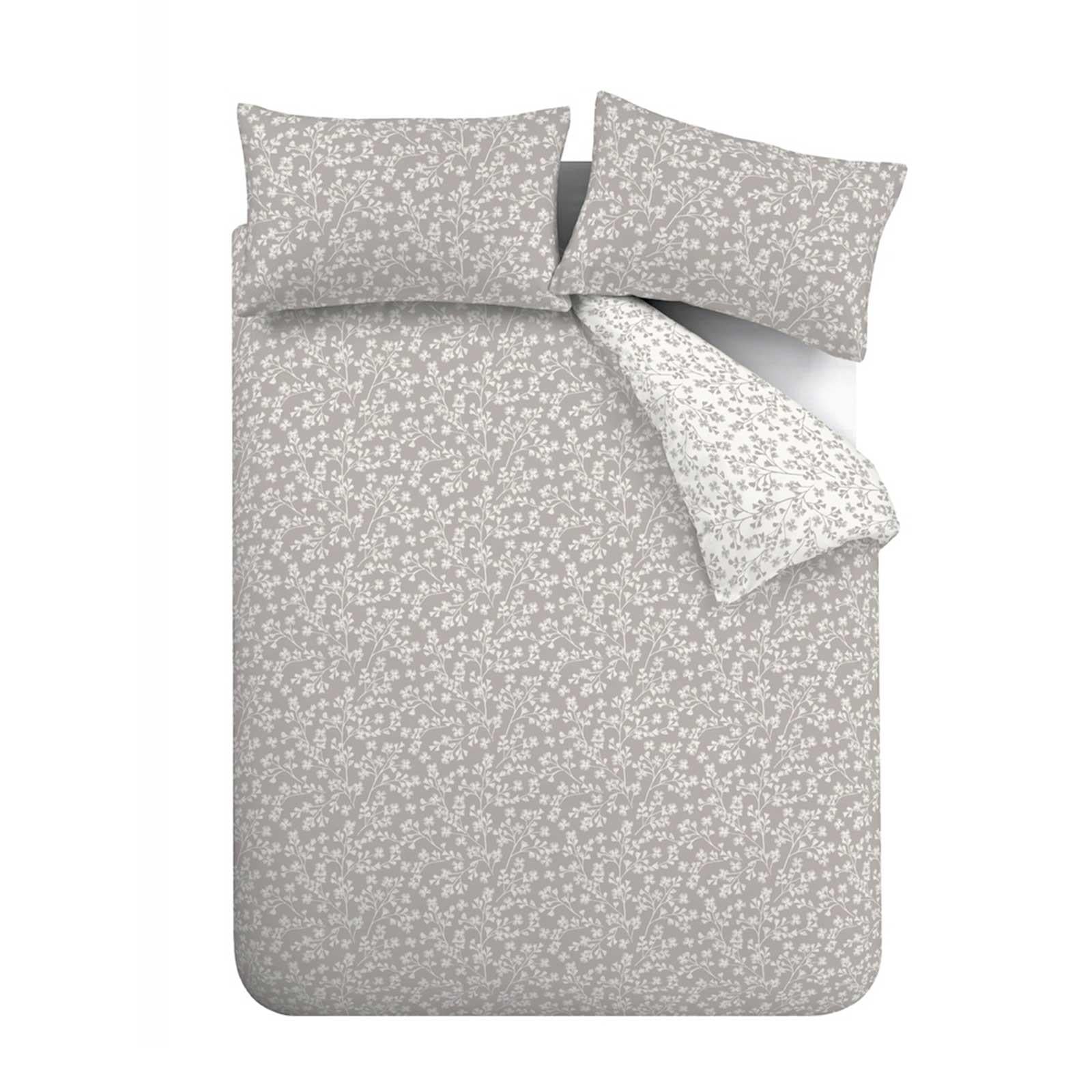Brushed Cotton Flannelette Grace Floral Leaf Duvet Cover Set by Catherine Lansfield