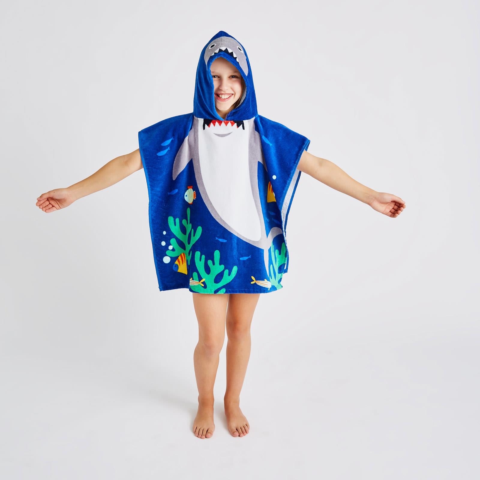 Shark Kids Hooded Towel Poncho by Catherine Lansfield