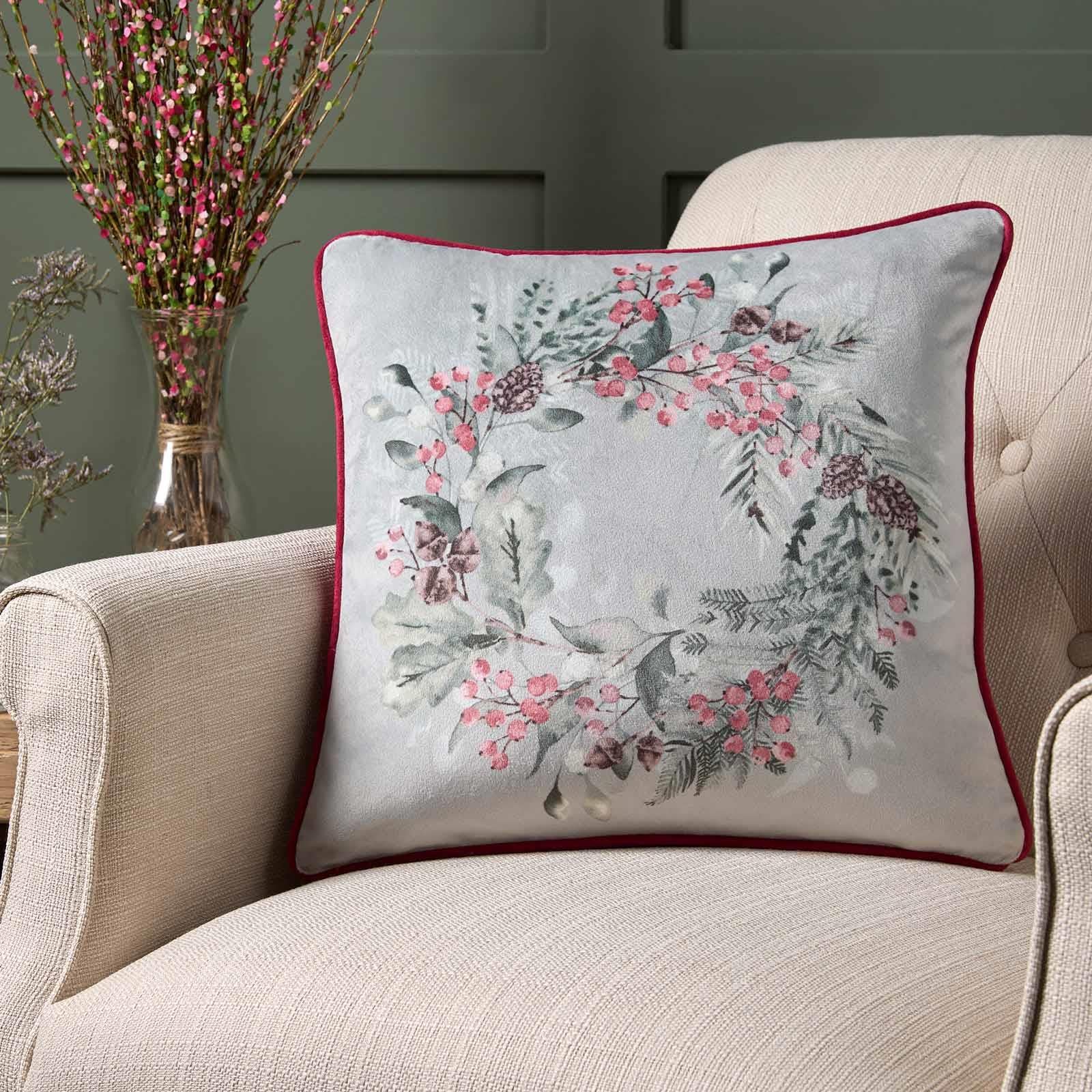 Winter Sprigs Velvet Cushion Cover by Dreams & Drapes Lodge