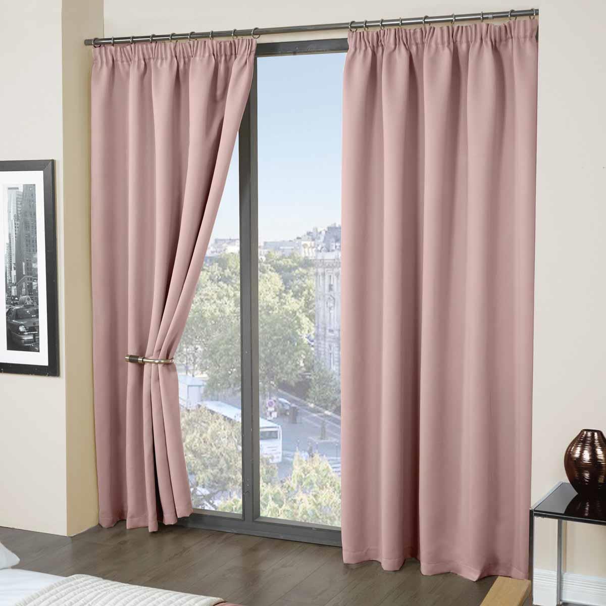 Cali Woven Thermal Blackout Pencil Pleat Curtains Blush Pink by Emma Barclay