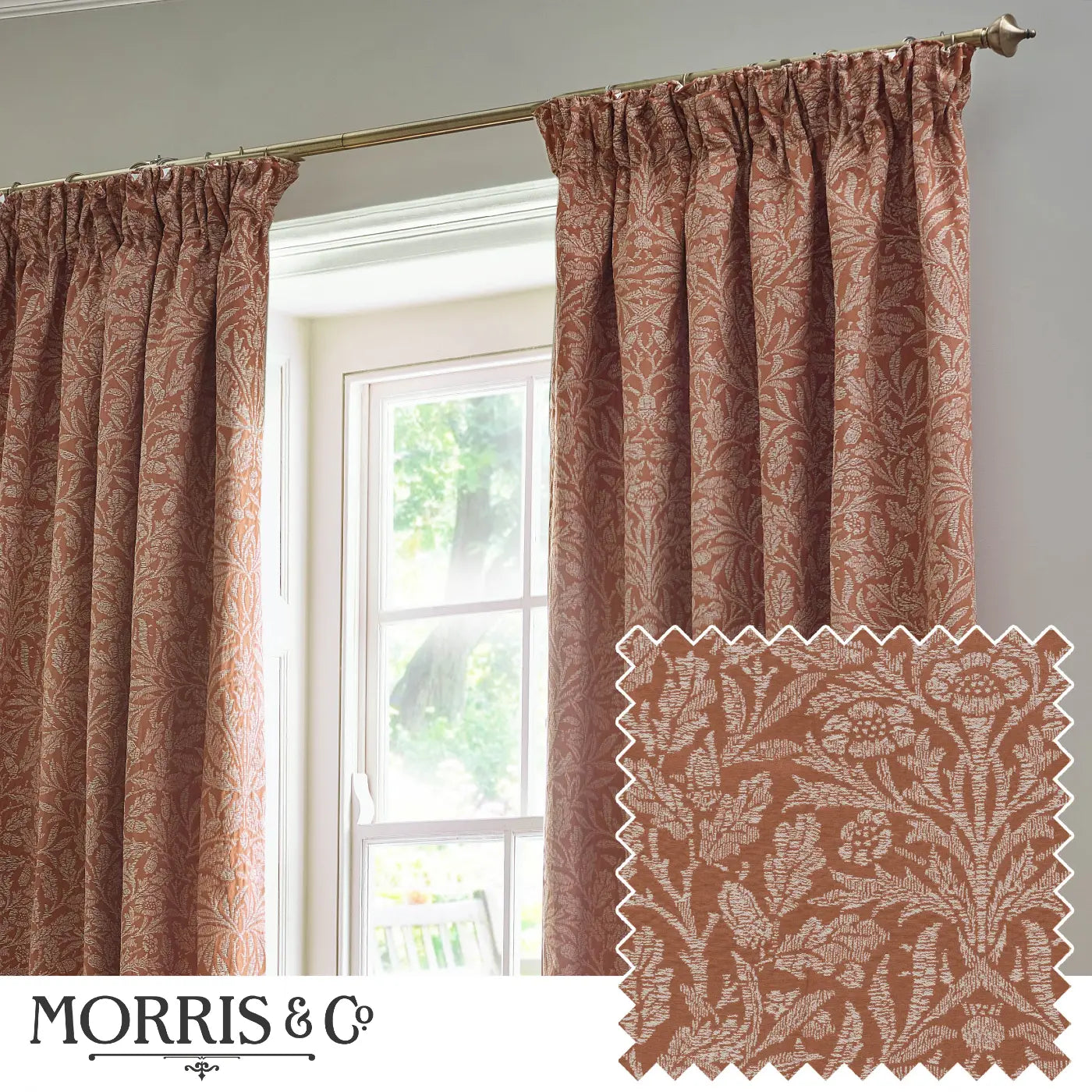 Acorn Tonal Tape Top Pencil Pleat Curtains by Morris & Co