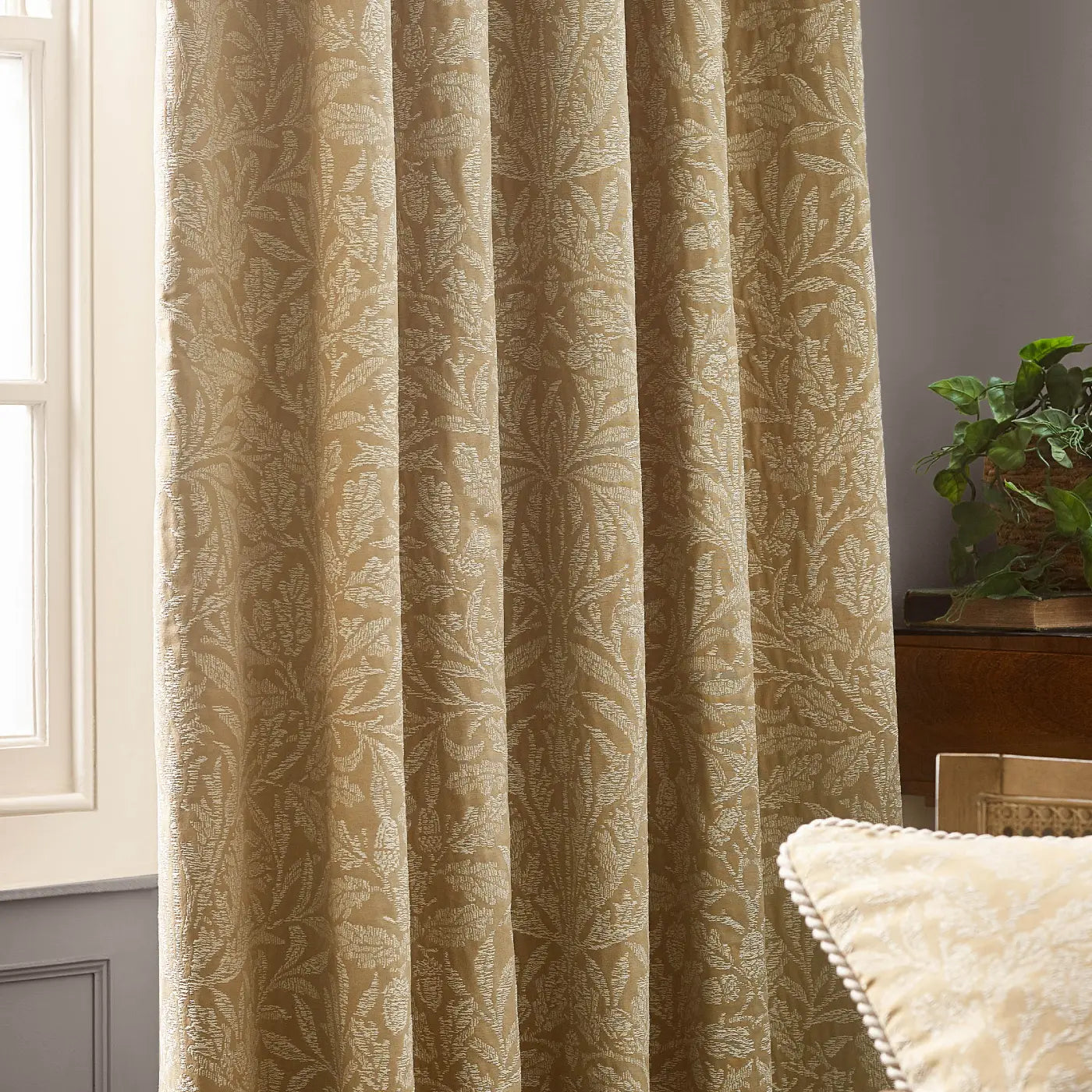 Acorn Tonal Tape Top Pencil Pleat Curtains by Morris & Co