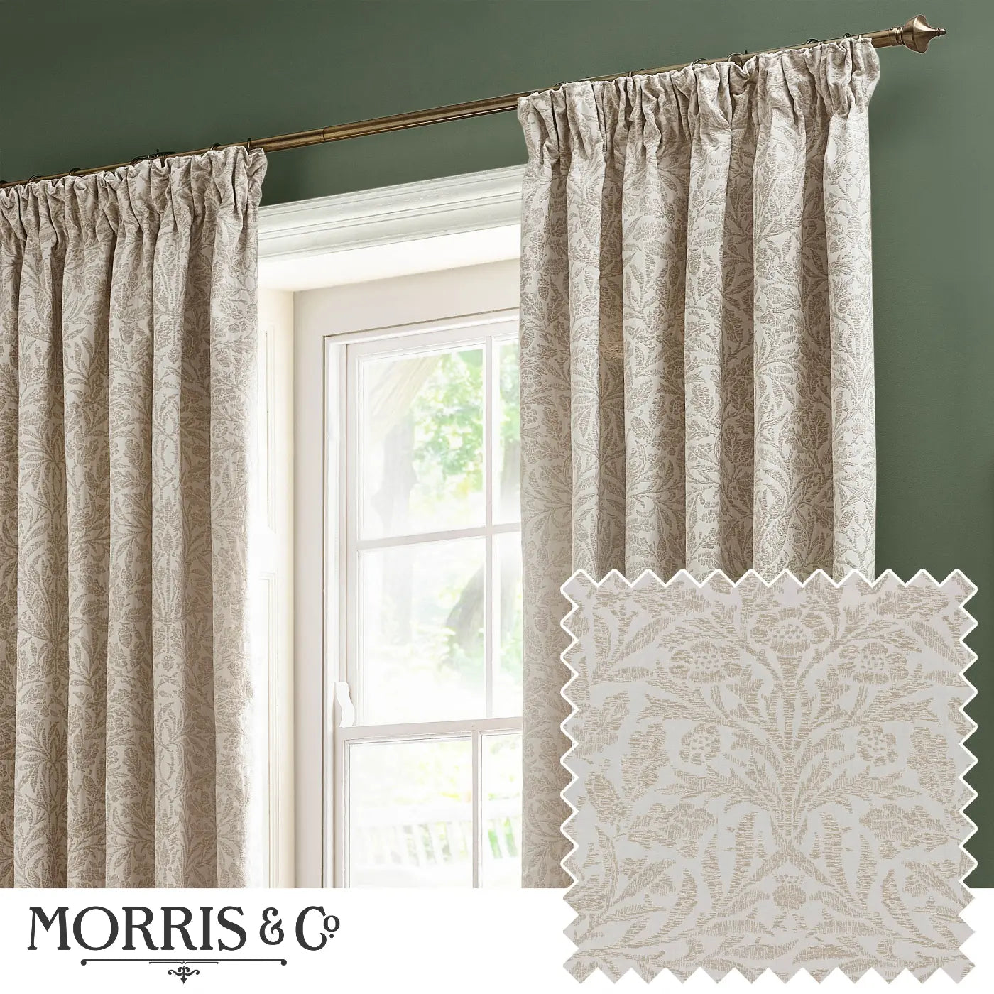 Acorn Tonal Tape Top Pencil Pleat Curtains by Morris & Co