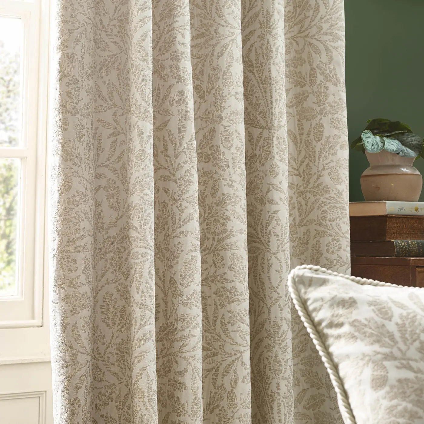 Acorn Tonal Tape Top Pencil Pleat Curtains by Morris & Co