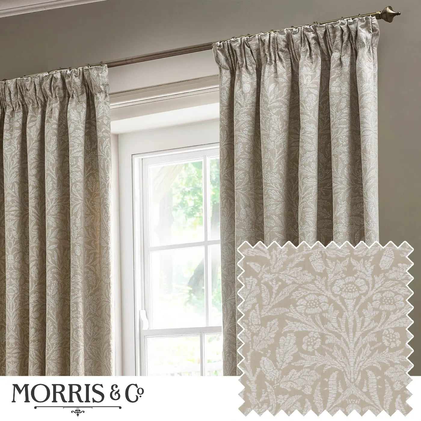 Acorn Tonal Tape Top Pencil Pleat Curtains by Morris & Co
