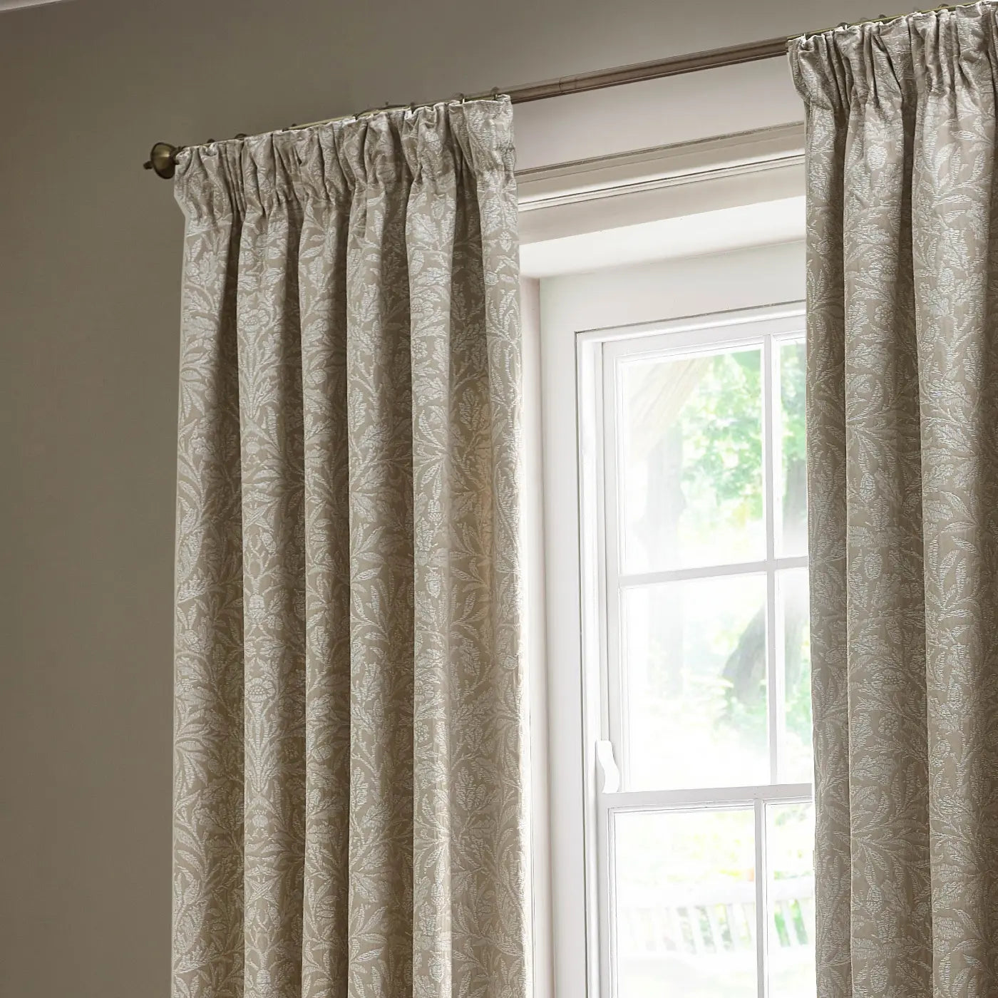 Acorn Tonal Tape Top Pencil Pleat Curtains by Morris & Co