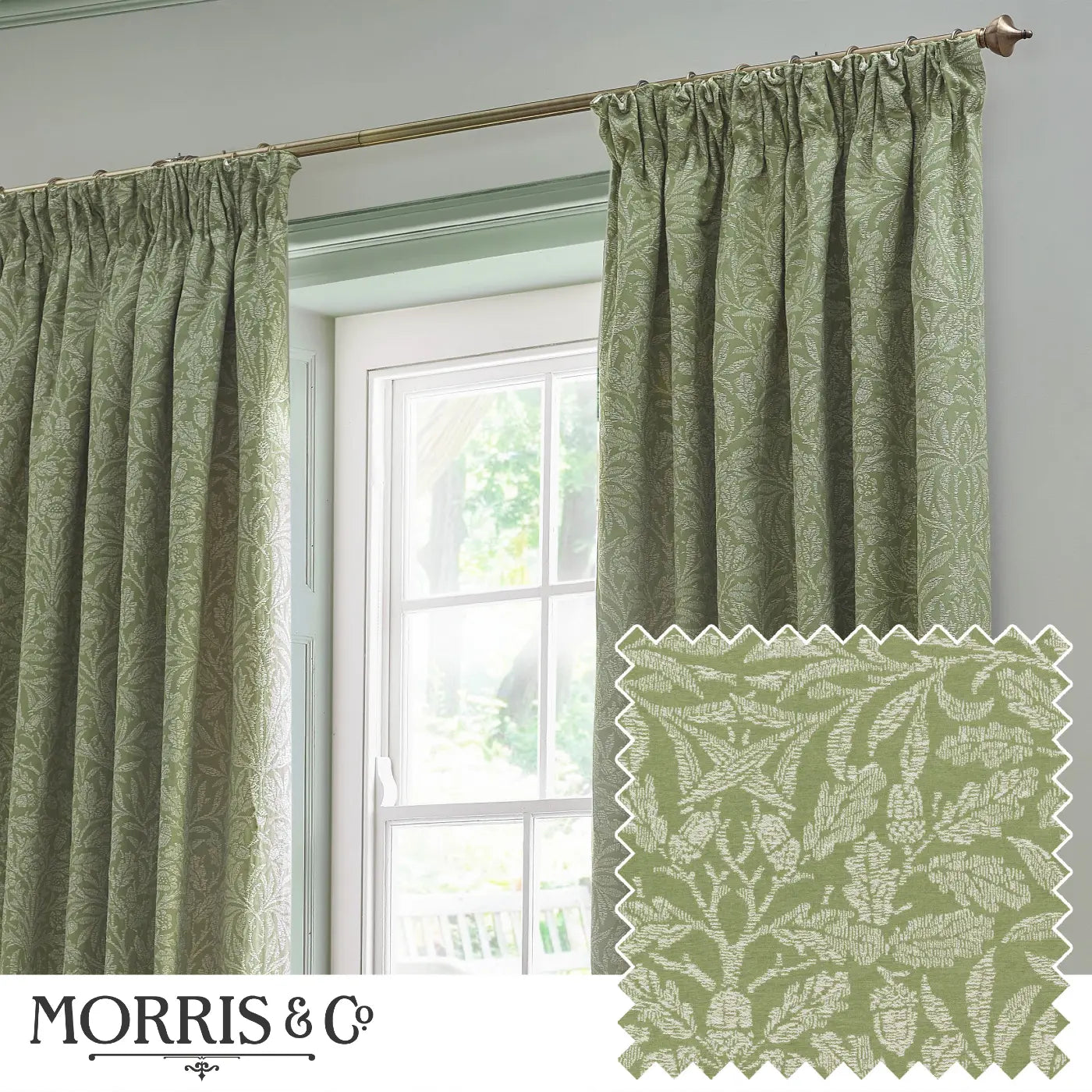 Acorn Tonal Tape Top Pencil Pleat Curtains by Morris & Co