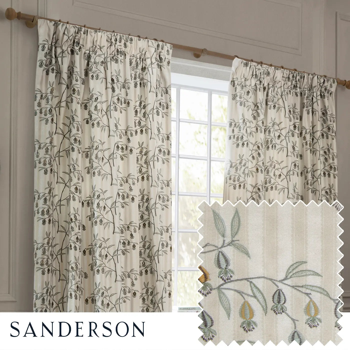 Chinese Lanterns Tape Top Pencil Pleat Curtains by Sanderson