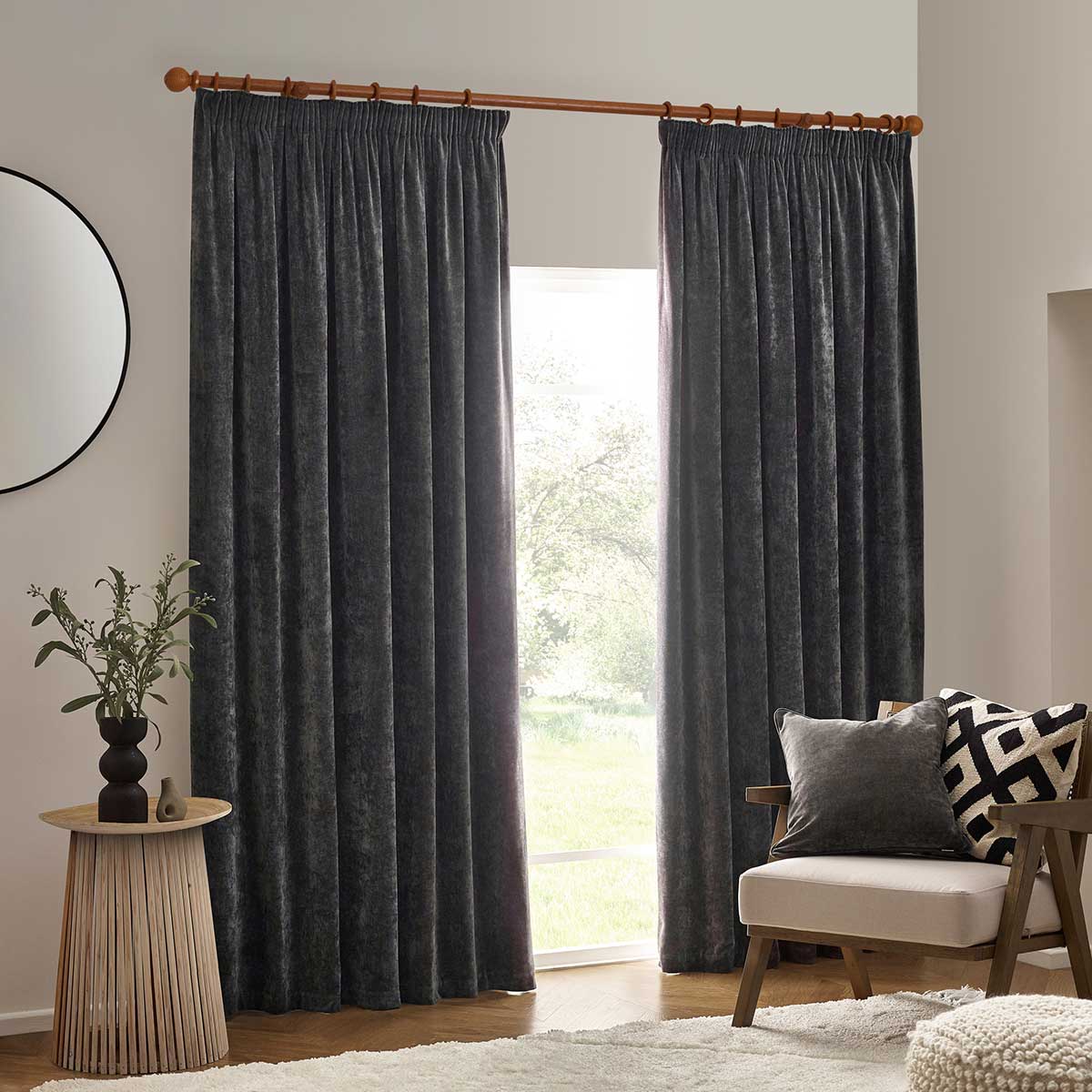 Heavy Chenille Lined Tape Top Pencil Pleat Curtains by Yard