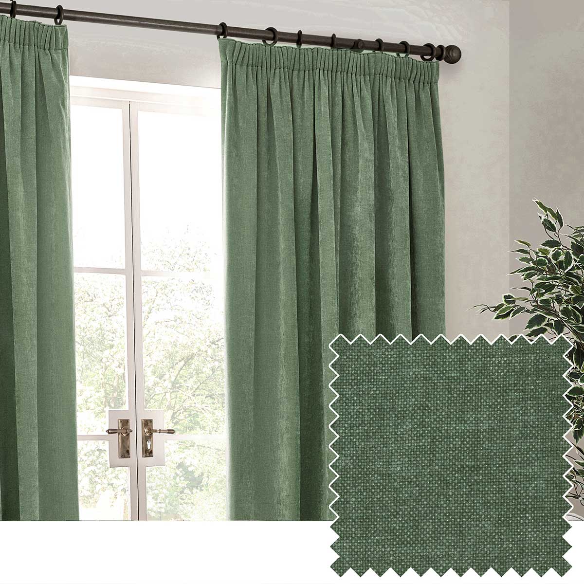 Heavy Chenille Lined Tape Top Pencil Pleat Curtains by Yard