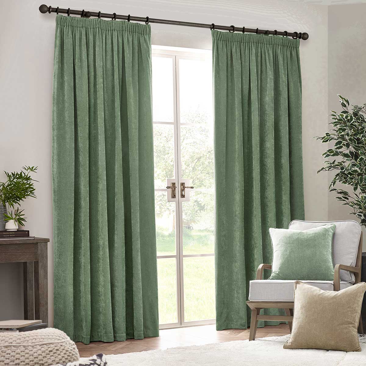 Heavy Chenille Lined Tape Top Pencil Pleat Curtains by Yard
