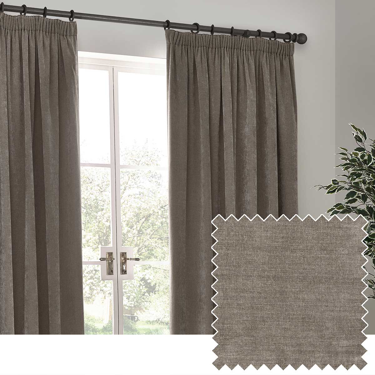 Heavy Chenille Lined Tape Top Pencil Pleat Curtains by Yard