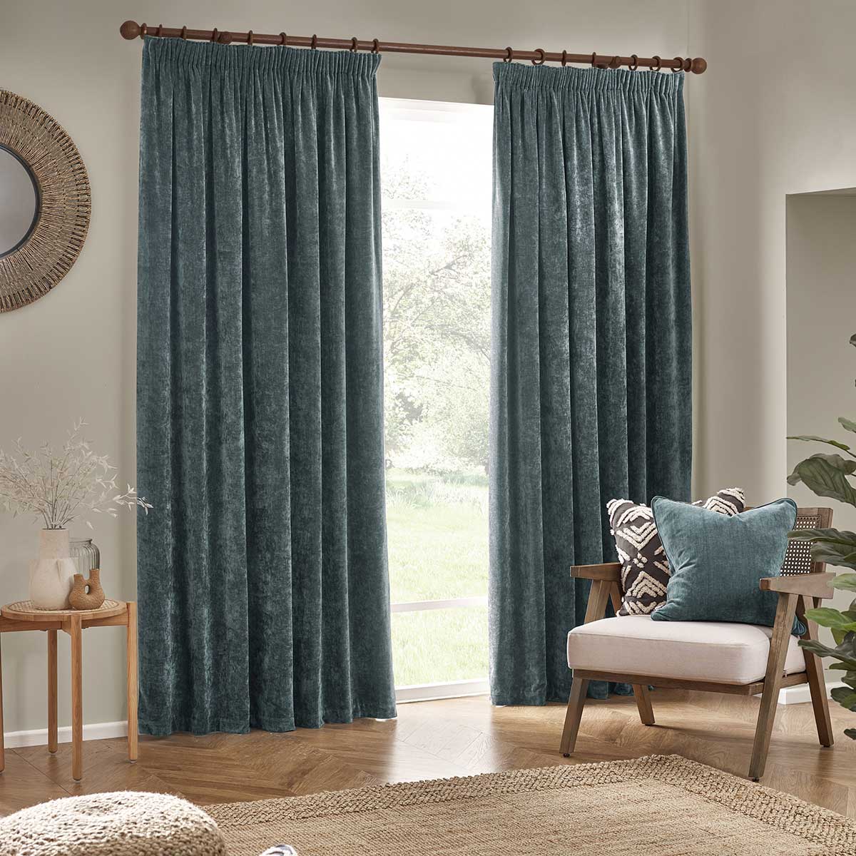 Heavy Chenille Lined Tape Top Pencil Pleat Curtains by Yard
