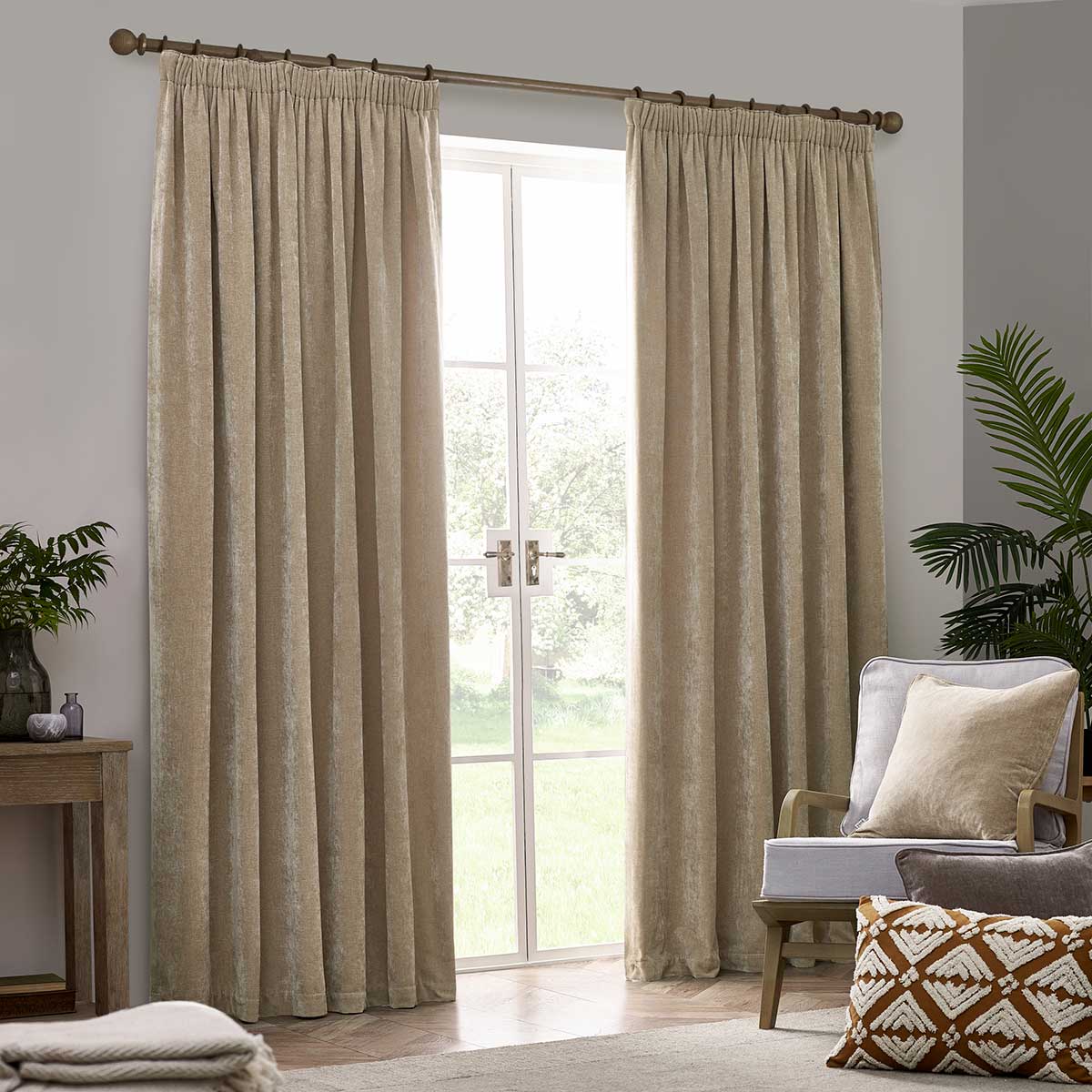 Heavy Chenille Lined Tape Top Pencil Pleat Curtains by Yard