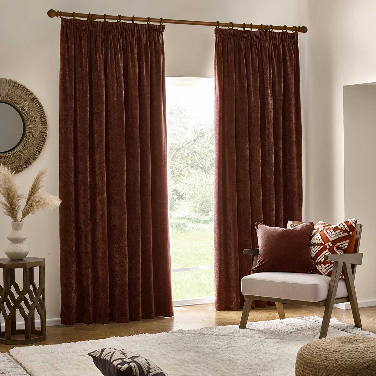 Heavy Chenille Lined Tape Top Pencil Pleat Curtains by Yard