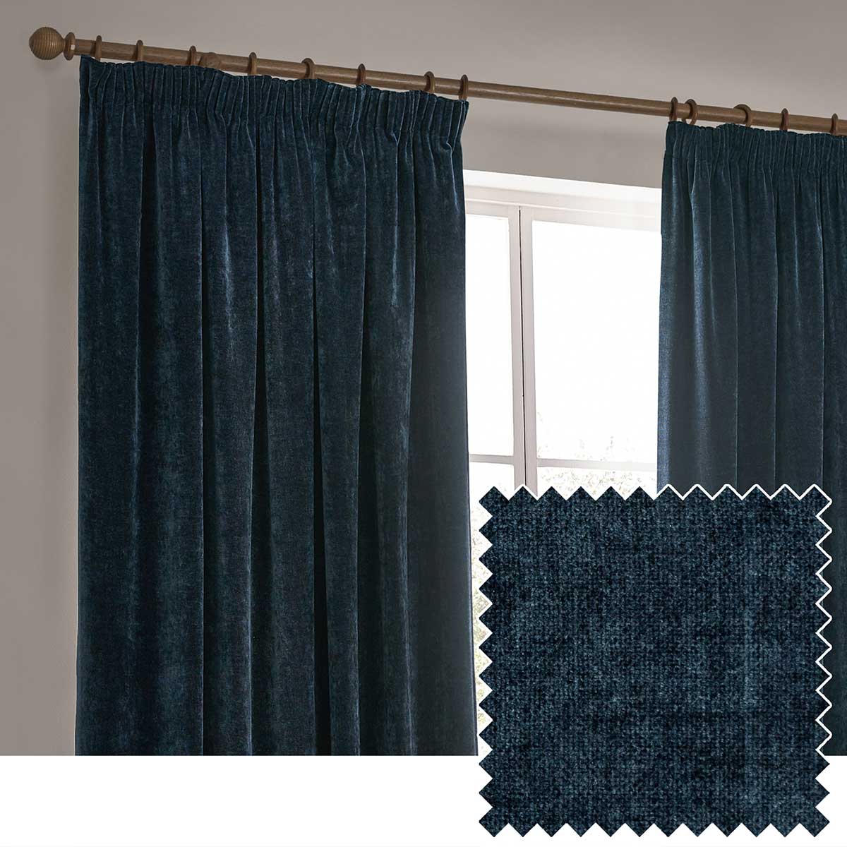 Heavy Chenille Lined Tape Top Pencil Pleat Curtains by Yard