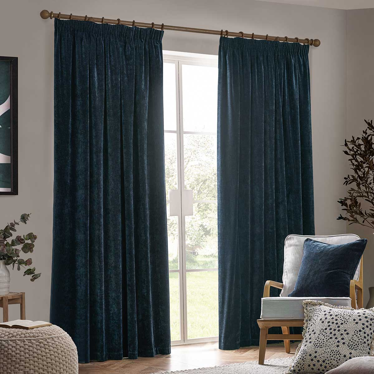 Heavy Chenille Lined Tape Top Pencil Pleat Curtains by Yard