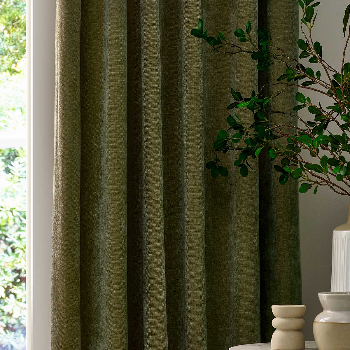 Heavy Chenille Lined Tape Top Pencil Pleat Curtains by Yard