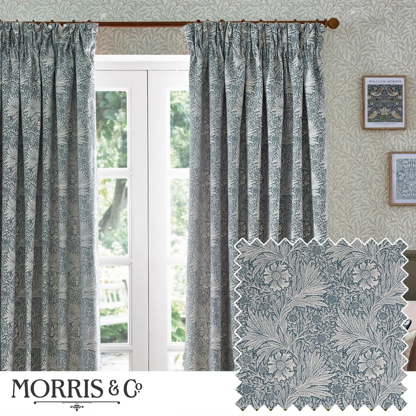 Marigold Tape Top Pencil Pleat Curtains by Morris & Co