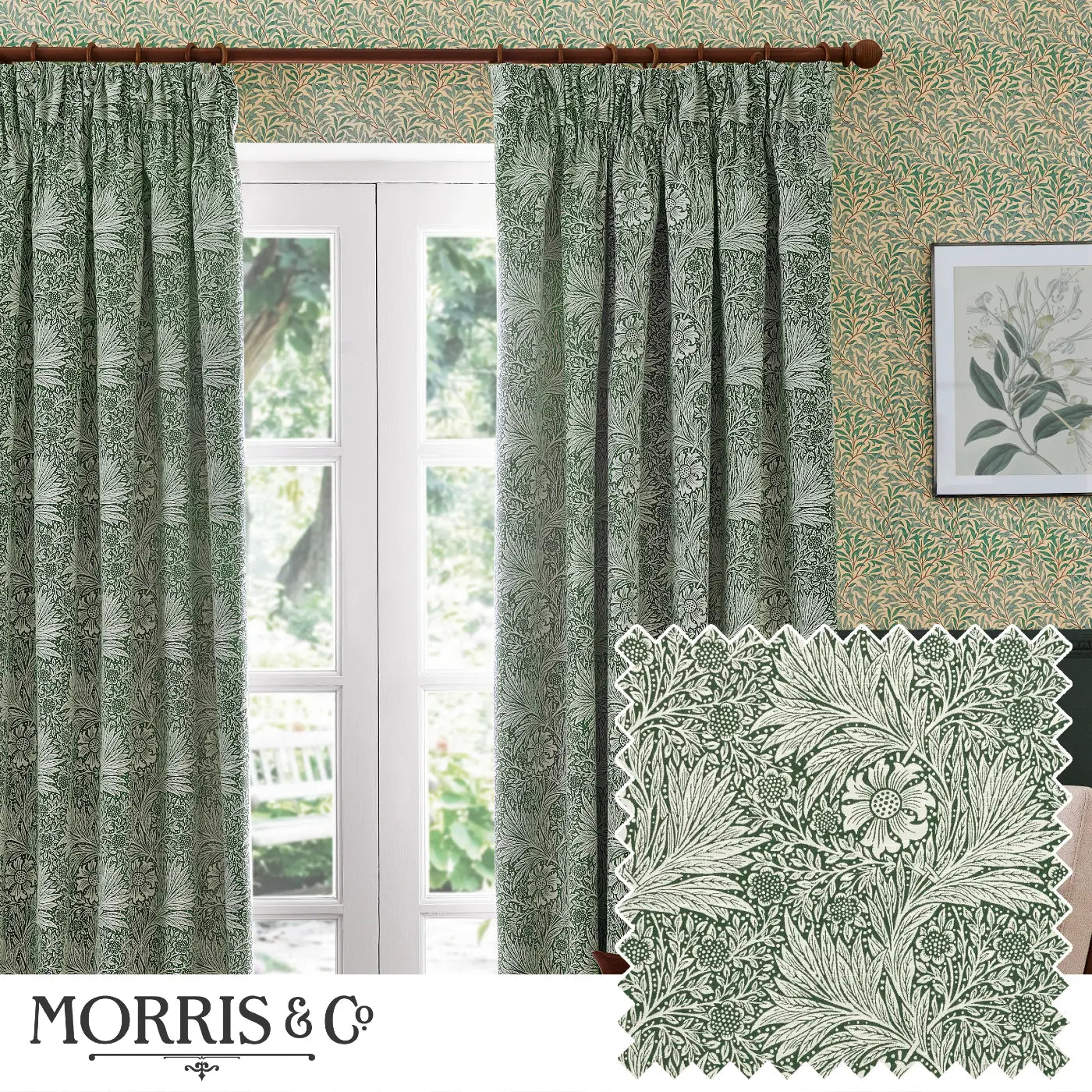 Marigold Tape Top Pencil Pleat Curtains by Morris & Co