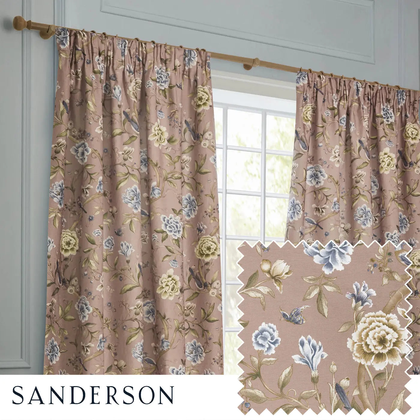 Porcelain Garden Tape Top Pencil Pleat Curtains by Sanderson