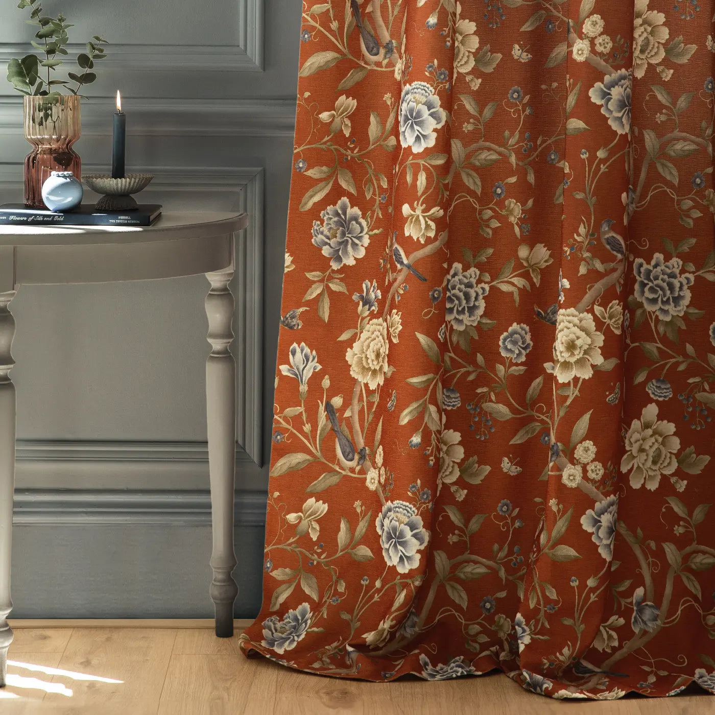 Porcelain Garden Tape Top Pencil Pleat Curtains by Sanderson