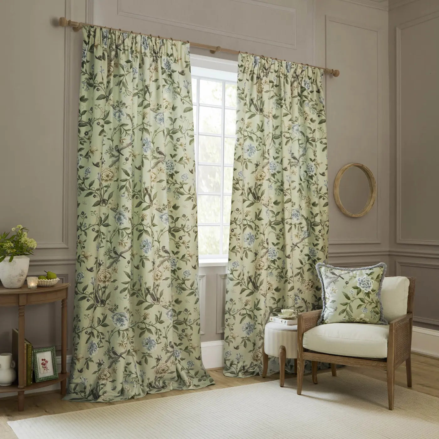 Porcelain Garden Tape Top Pencil Pleat Curtains by Sanderson