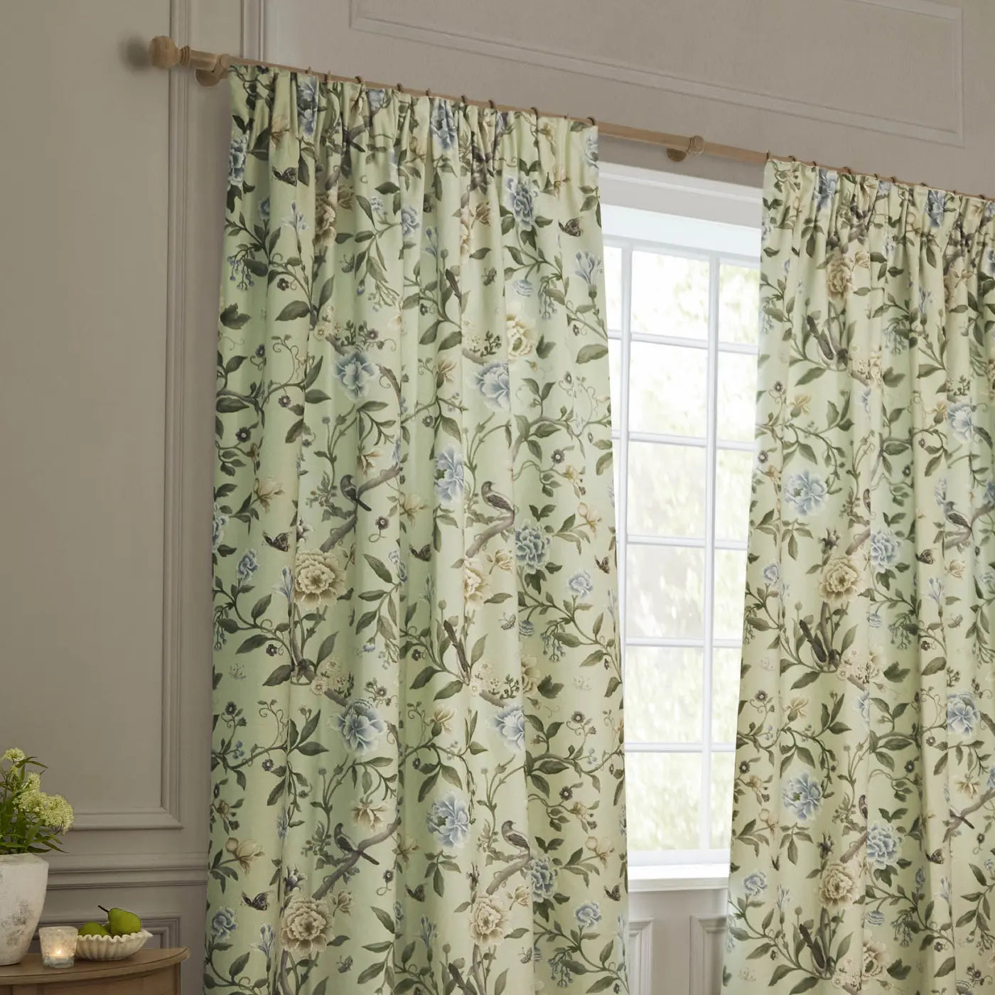 Porcelain Garden Tape Top Pencil Pleat Curtains by Sanderson