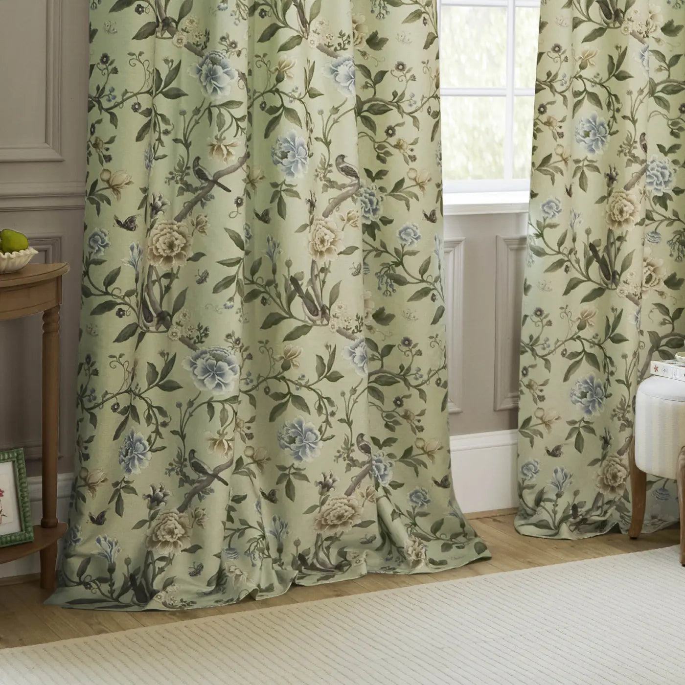 Porcelain Garden Tape Top Pencil Pleat Curtains by Sanderson