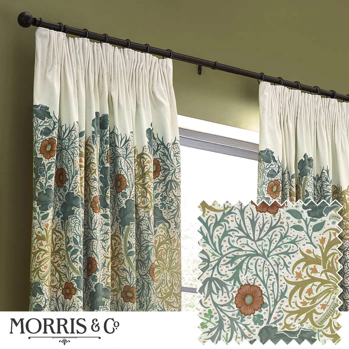 Seaweed Tape Top Pencil Pleat Curtains by Morris & Co