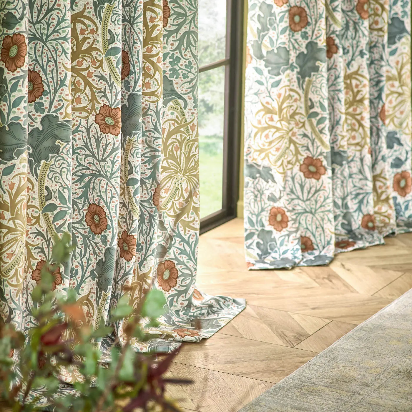 Seaweed Tape Top Pencil Pleat Curtains by Morris & Co