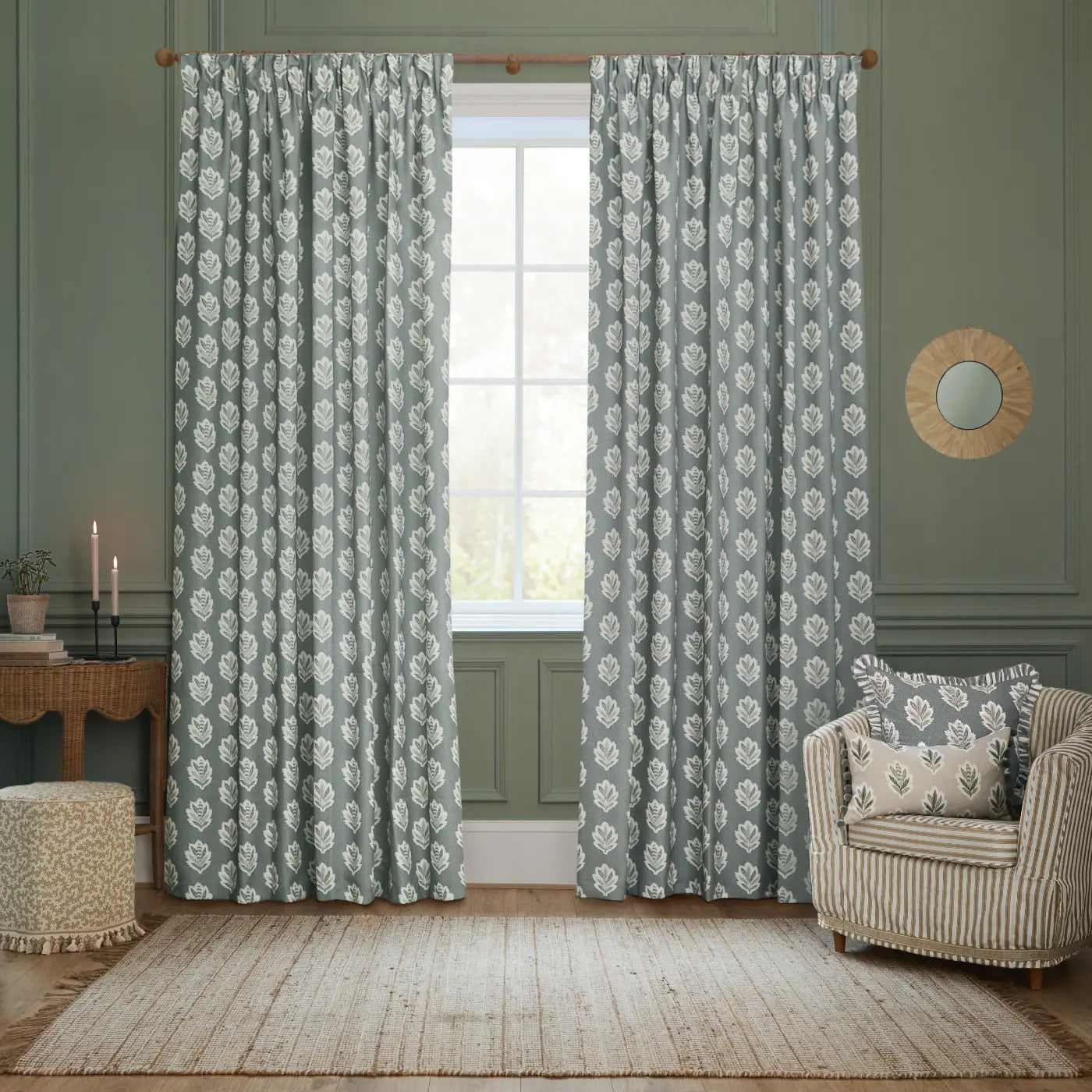 Sessile Leaf Tape Top Pencil Pleat Curtains by Sanderson