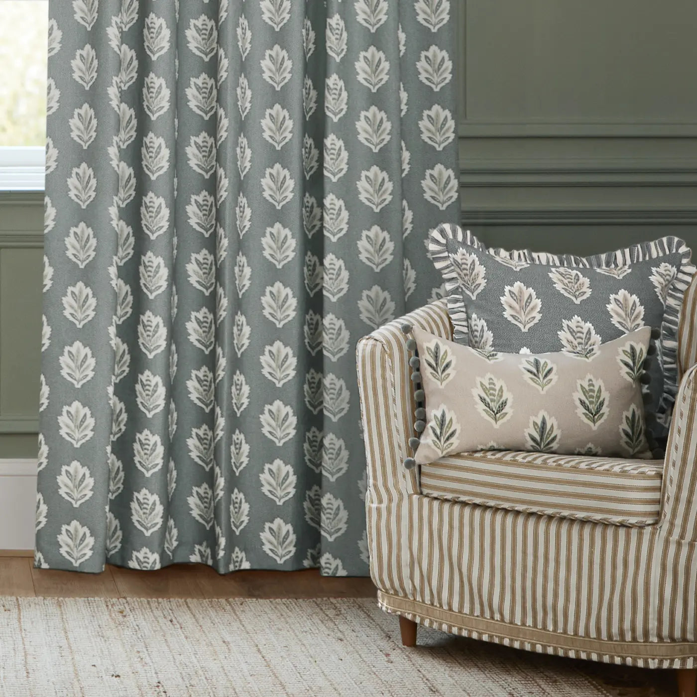 Sessile Leaf Tape Top Pencil Pleat Curtains by Sanderson